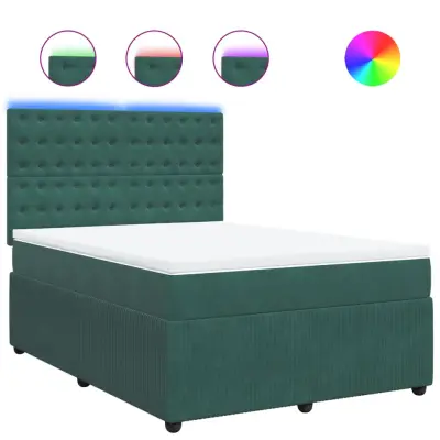 vidaXL Box spring postelja z vzmetnico temno zelen 140x190 cm žamet