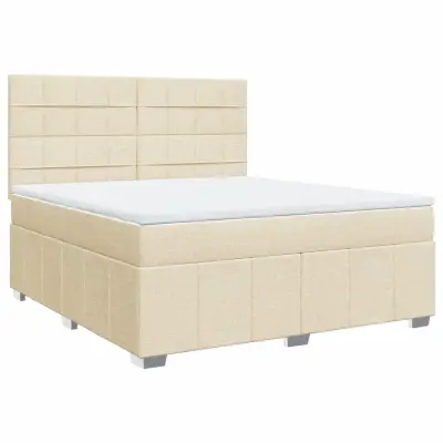 vidaXL Box spring postelja z vzmetnico krem 180x200 cm blago
