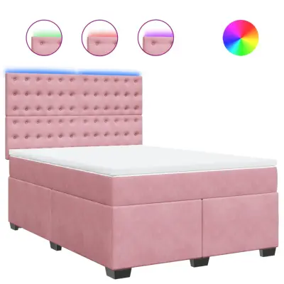 vidaXL Box spring postelja z vzmetnico roza 160x200 cm žamet