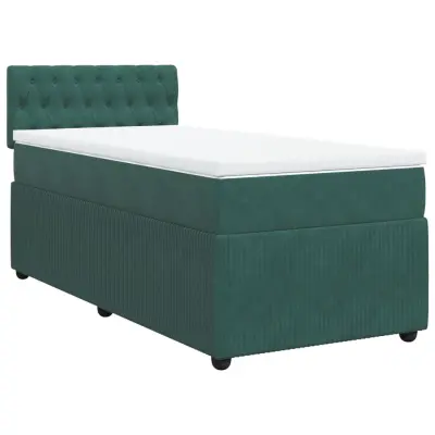 vidaXL Box spring postelja z vzmetnico temno zelena 100x200 cm žamet