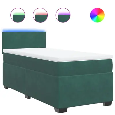 vidaXL Box spring postelja z vzmetnico temno zelen 90x190 cm žamet