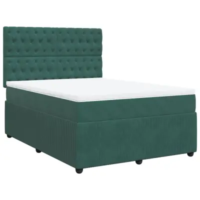 vidaXL Box spring postelja z vzmetnico temno zelen 140x190 cm žamet