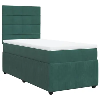 vidaXL Box spring postelja z vzmetnico temno zelen 90x190 cm žamet