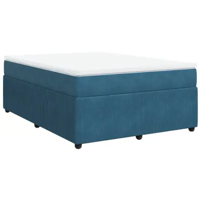 vidaXL Box spring postelja z vzmetnico temno modra 140x200 cm žamet