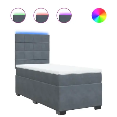 vidaXL Box spring postelja z vzmetnico temno siva 90x200 cm žamet