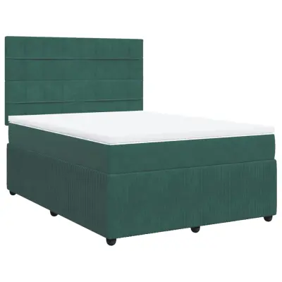 vidaXL Box spring postelja z vzmetnico temno zelen 140x190 cm žamet