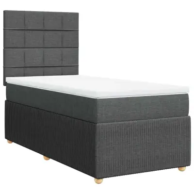 vidaXL Box spring postelja z vzmetnico temno siva 90x200 cm blago