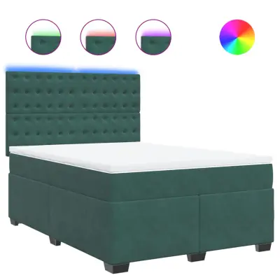 vidaXL Box spring postelja z vzmetnico temno zelen 140x190 cm žamet