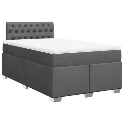 vidaXL Box spring postelja z vzmetnico temno siva 120x200 cm blago