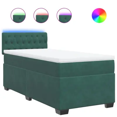 vidaXL Box spring postelja z vzmetnico temno zelena 100x200 cm žamet