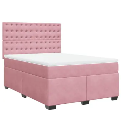 vidaXL Box spring postelja z vzmetnico roza 160x200 cm žamet