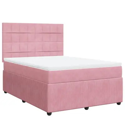 vidaXL Box spring postelja z vzmetnico roza 140x190 cm žamet