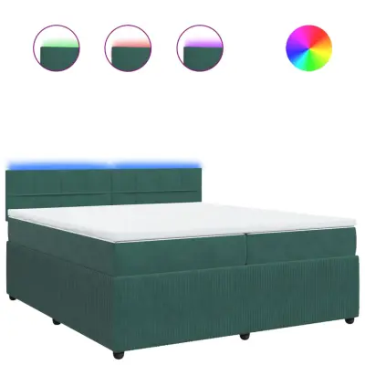 vidaXL Box spring postelja z vzmetnico temno zelena 200x200 cm žamet