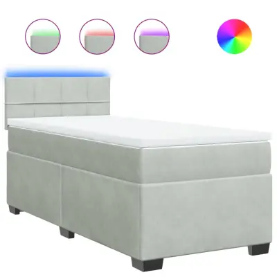 vidaXL Box spring postelja z vzmetnico svetlo siva 90x200 cm žamet
