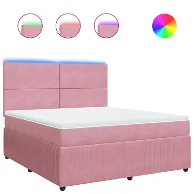 vidaXL Box spring postelja z vzmetnico roza 180x200 cm žamet