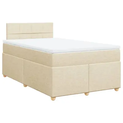 vidaXL Box spring postelja z vzmetnico krem 120x200 cm blago