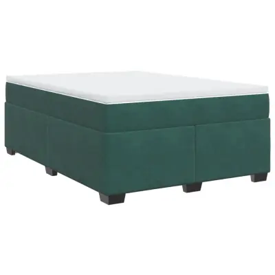vidaXL Box spring postelja z vzmetnico temno zelena 140x200 cm žamet