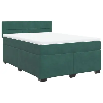 vidaXL Box spring postelja z vzmetnico temno zelena 140x200 cm žamet