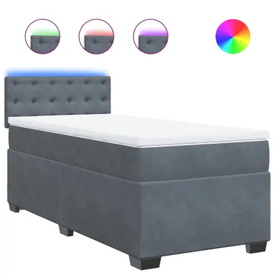 vidaXL Box spring postelja z vzmetnico temno siv 90x190 cm žamet