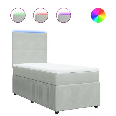 vidaXL Box spring postelja z vzmetnico svetlo siva 90x200 cm žamet