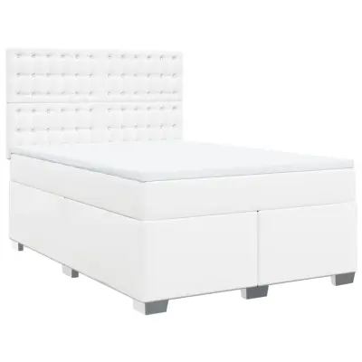 vidaXL Box spring postelja z vzmetnico bel 140x190 cm umetno usnje