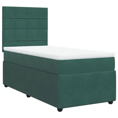 vidaXL Box spring postelja z vzmetnico temno zelena 90x200 cm žamet