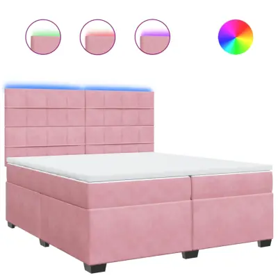 vidaXL Box spring postelja z vzmetnico roza 200x200 cm žamet
