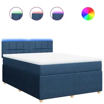 vidaXL Box spring postelja z vzmetnico modra 140x190 cm blago
