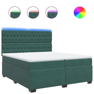 vidaXL Box spring postelja z vzmetnico temno zelena 200x200 cm žamet