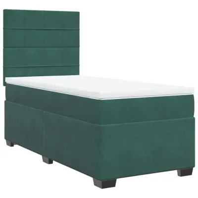 vidaXL Box spring postelja z vzmetnico temno zelena 90x200 cm žamet