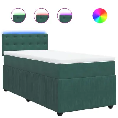 vidaXL Box spring postelja z vzmetnico temno zelena 100x200 cm žamet