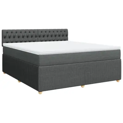 vidaXL Box spring postelja z vzmetnico temno siva 180x200 cm blago