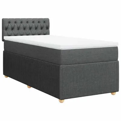 vidaXL Box spring postelja z vzmetnico temno siva 90x200 cm blago