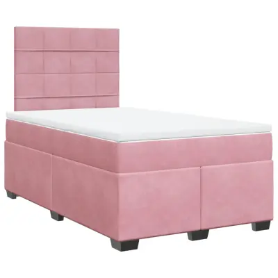 vidaXL Box spring postelja z vzmetnico roza 120x200 cm žamet