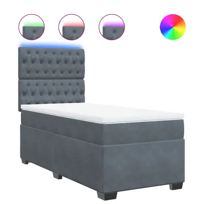 vidaXL Box spring postelja z vzmetnico temno siva 90x200 cm žamet