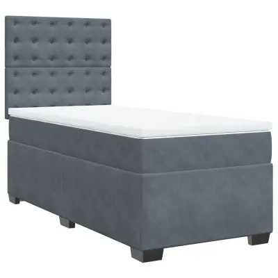vidaXL Box spring postelja z vzmetnico temno siv 90x190 cm žamet