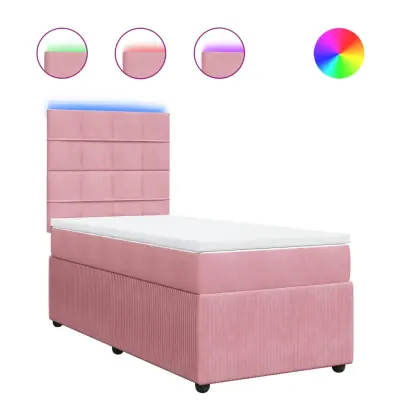 vidaXL Box spring postelja z vzmetnico roza 90x190 cm žamet