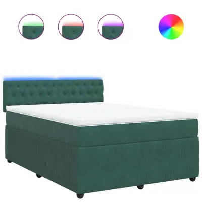 vidaXL Box spring postelja z vzmetnico temno zelen 140x190 cm žamet