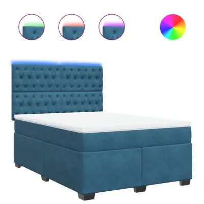 vidaXL Box spring postelja z vzmetnico modra 140x190 cm žamet
