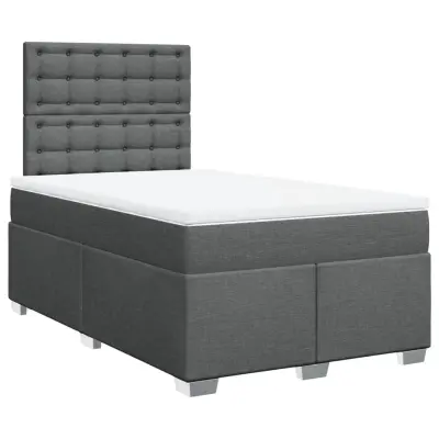 vidaXL Box spring postelja z vzmetnico temno siva 120x200 cm blago