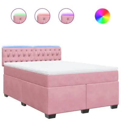 vidaXL Box spring postelja z vzmetnico roza 160x200 cm žamet