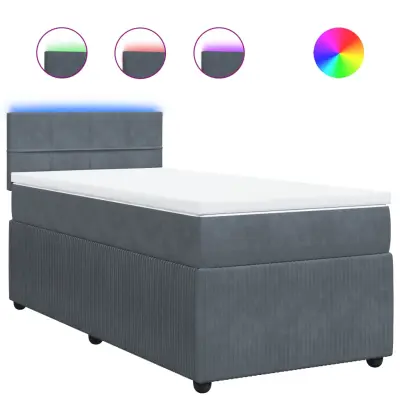 vidaXL Box spring postelja z vzmetnico temno siva 90x200 cm žamet