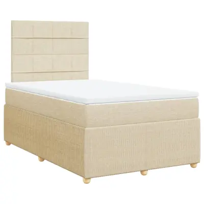 vidaXL Box spring postelja z vzmetnico krem 120x200 cm blago