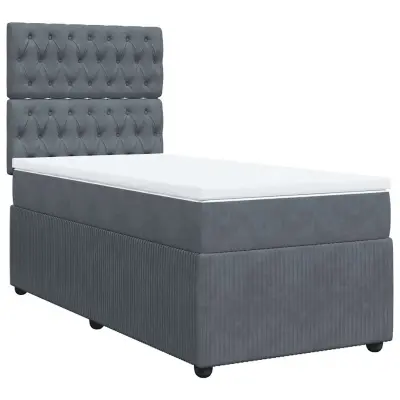 vidaXL Box spring postelja z vzmetnico temno siva 100x200 cm žamet