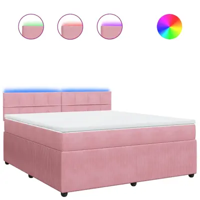 vidaXL Box spring postelja z vzmetnico roza 180x200 cm žamet