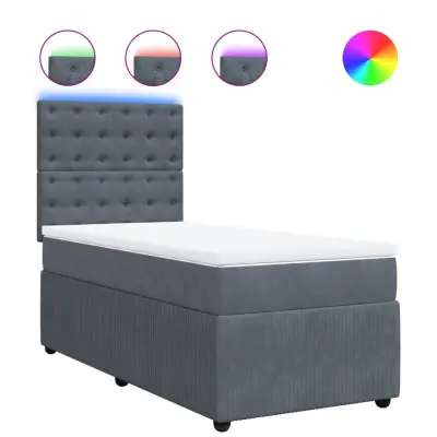 vidaXL Box spring postelja z vzmetnico temno siva 90x200 cm žamet