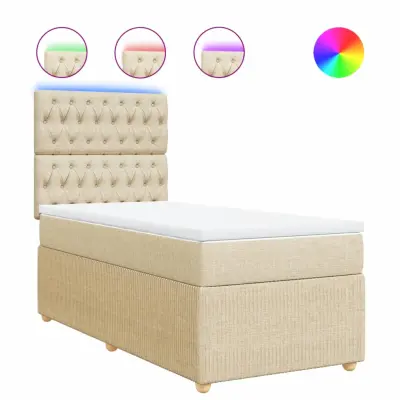 vidaXL Box spring postelja z vzmetnico krem 100x200 cm blago