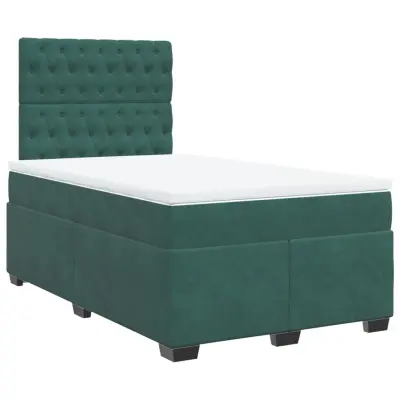 vidaXL Box spring postelja z vzmetnico temno zelen 120x190 cm žamet