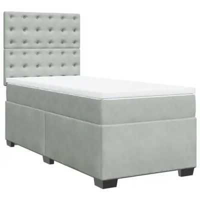 vidaXL Box spring postelja z vzmetnico svetlo siv 90x190 cm žamet