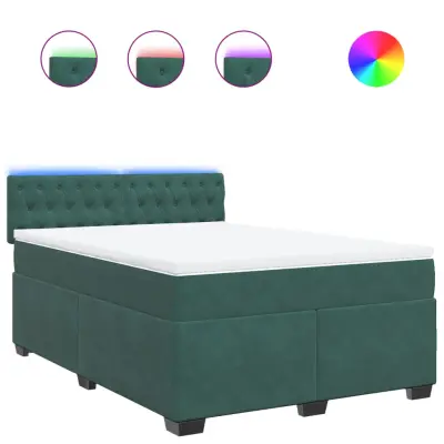 vidaXL Box spring postelja z vzmetnico temno zelen 140x190 cm žamet